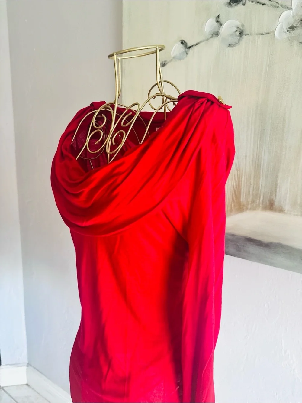 Michael Michael Kors Red Cowl Neck Gold Button Long Sleeve Top Size Large